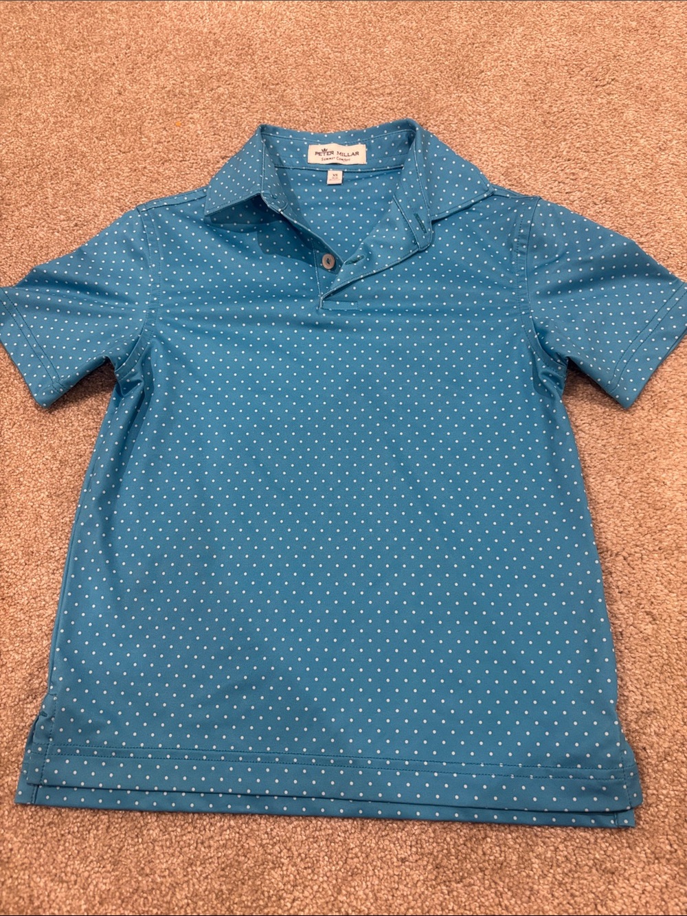 Peter Millar Teal Blue Polka Dot Short Sleeve Polo